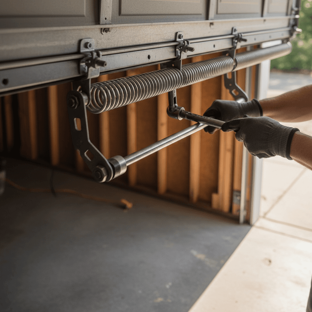 Derby City Garage Doors technician inspecting garage door springs and hardware